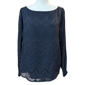 NWT Banana Republic Navy Long Sleeve Textured Sheer Overlay Blouse Womens Size L